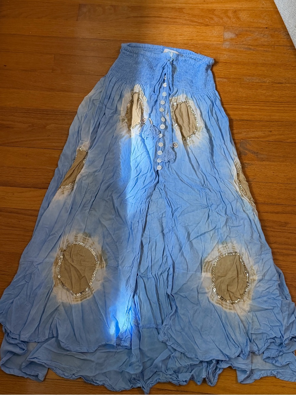 Ibiza Boutique Blue Maxi Skirt with Embroidered Accents